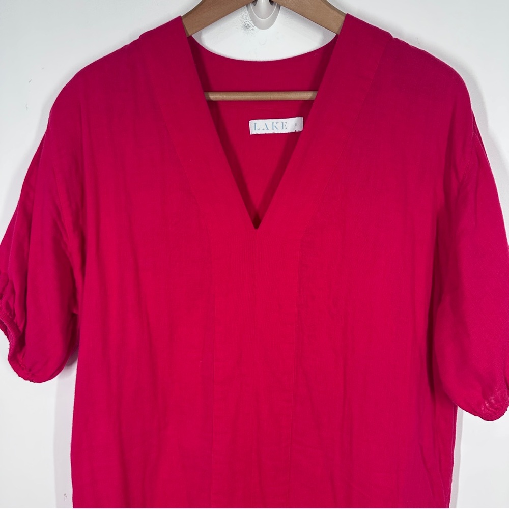 LAKE Gauze Caftan Maxi Dress In Heatwave Pink Size Small Loose Lightweight - Picture 6 of 9